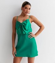 New Look Green Satin Strappy Bow Front Mini Dress
